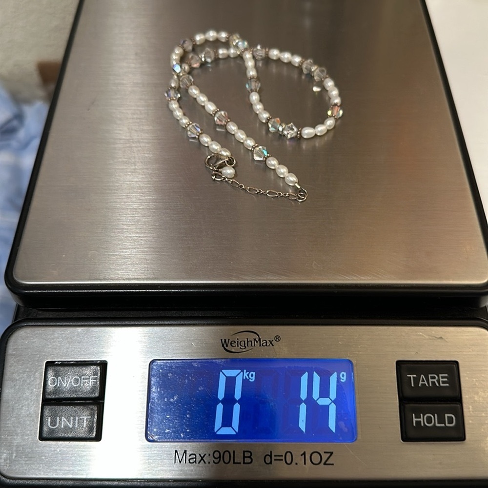 925 sterling silver fresh water pearl & crystal 17” necklace - Picture 5 of 5